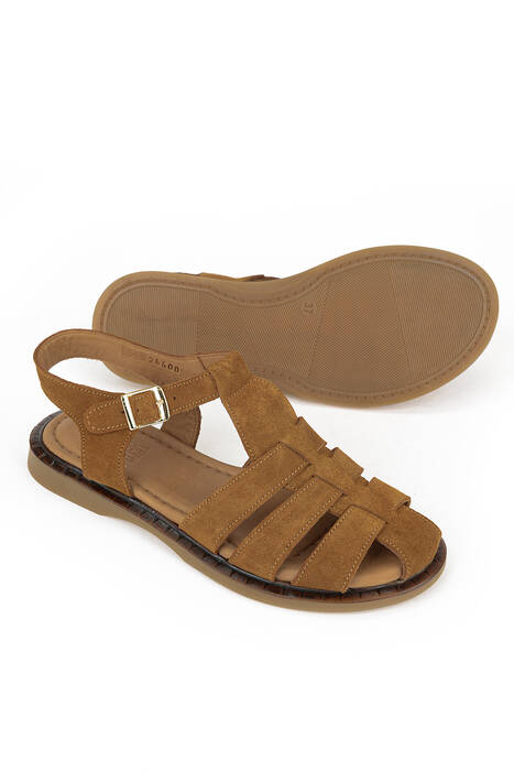 Hakiki Deri Kadın Sandalet Taba