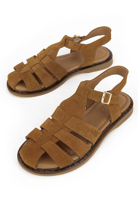 Hakiki Deri Kadın Sandalet Taba