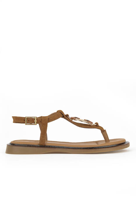 Hakiki Deri Kadın Sandalet Taba