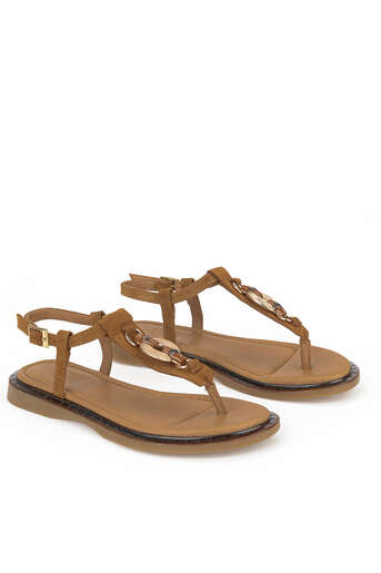 Ziya - Hakiki Deri Kadın Sandalet Taba (1)