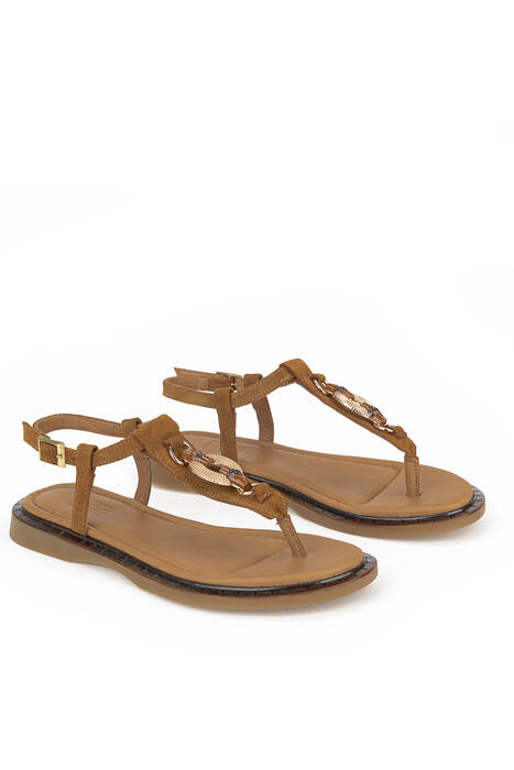 Hakiki Deri Kadın Sandalet Taba