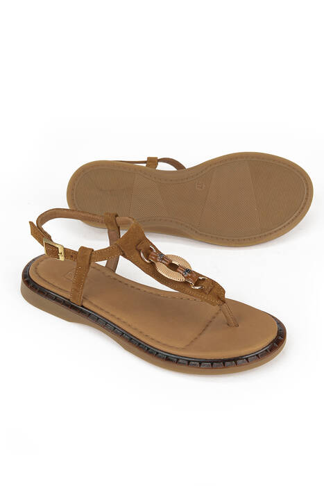 Hakiki Deri Kadın Sandalet Taba