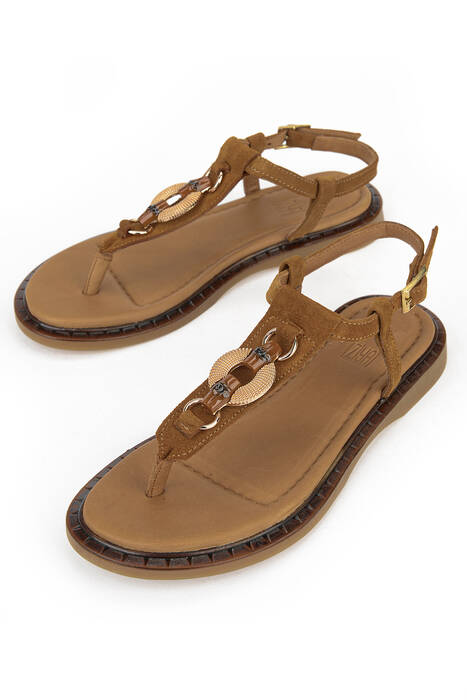 Hakiki Deri Kadın Sandalet Taba