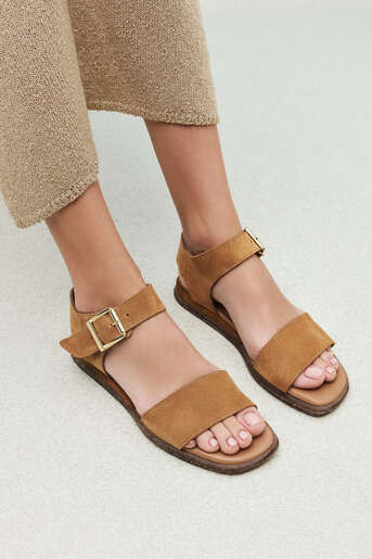 Ziya - Hakiki Deri Kadın Sandalet Taba