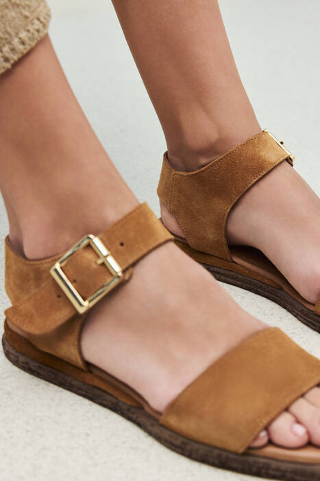 Hakiki Deri Kadın Sandalet Taba