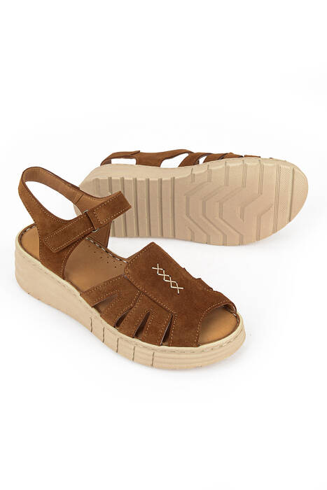 Hakiki Deri Kadın Sandalet Taba