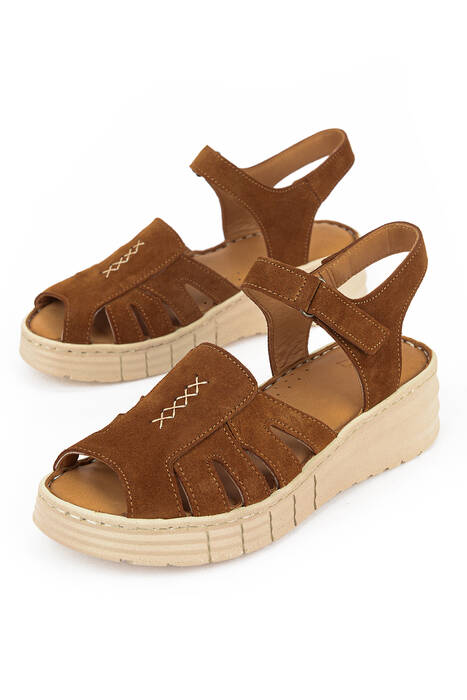 Hakiki Deri Kadın Sandalet Taba