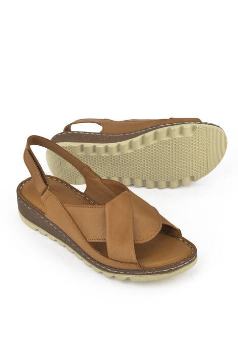 Hakiki Deri Kadın Sandalet Taba