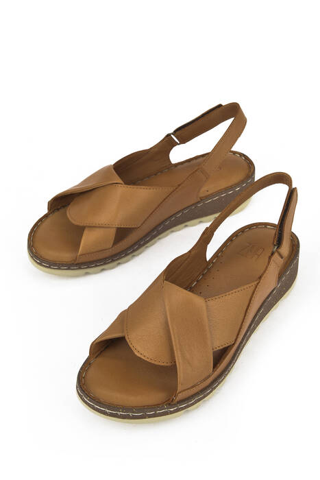 Hakiki Deri Kadın Sandalet Taba
