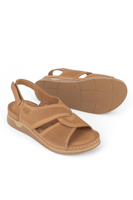 Hakiki Deri Kadın Sandalet Taba