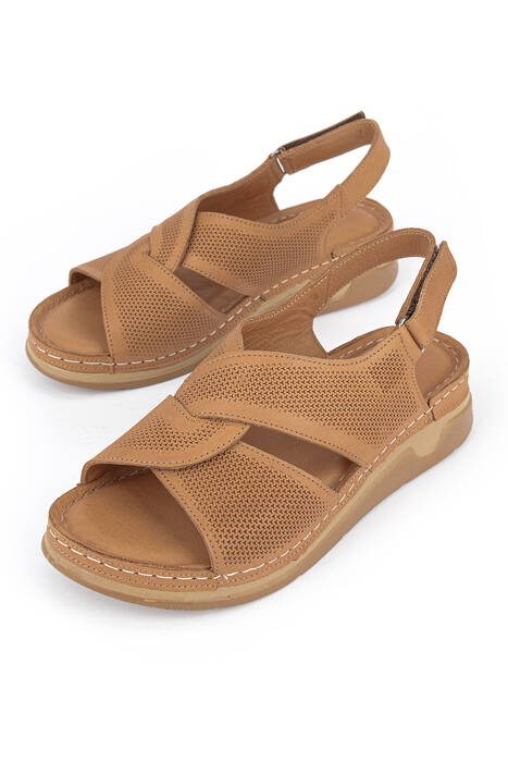 Hakiki Deri Kadın Sandalet Taba