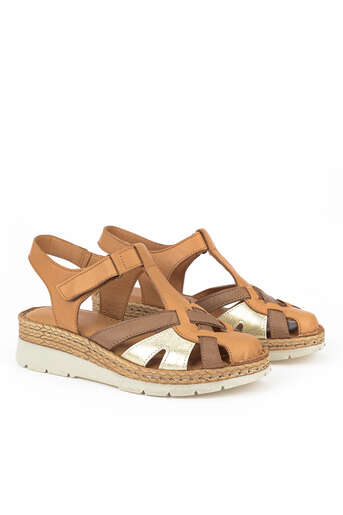Ziya - Hakiki Deri Kadın Sandalet Taba (1)