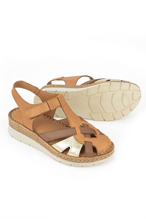 Hakiki Deri Kadın Sandalet Taba