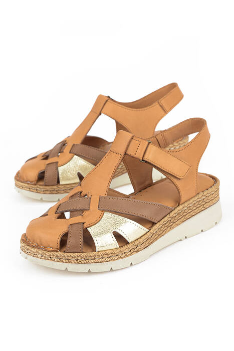 Hakiki Deri Kadın Sandalet Taba