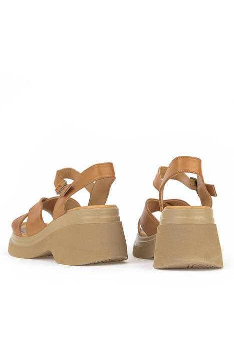Hakiki Deri Kadın Sandalet Taba