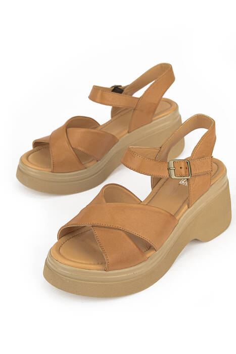 Hakiki Deri Kadın Sandalet Taba