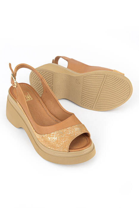 Hakiki Deri Kadın Sandalet Taba