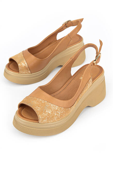 Hakiki Deri Kadın Sandalet Taba