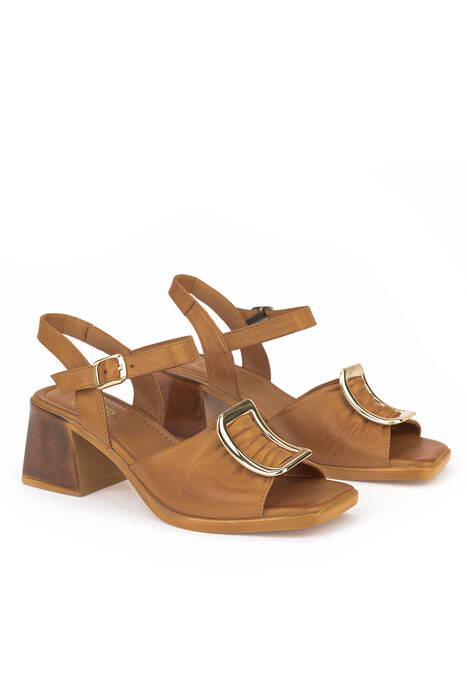 Hakiki Deri Kadın Sandalet Taba