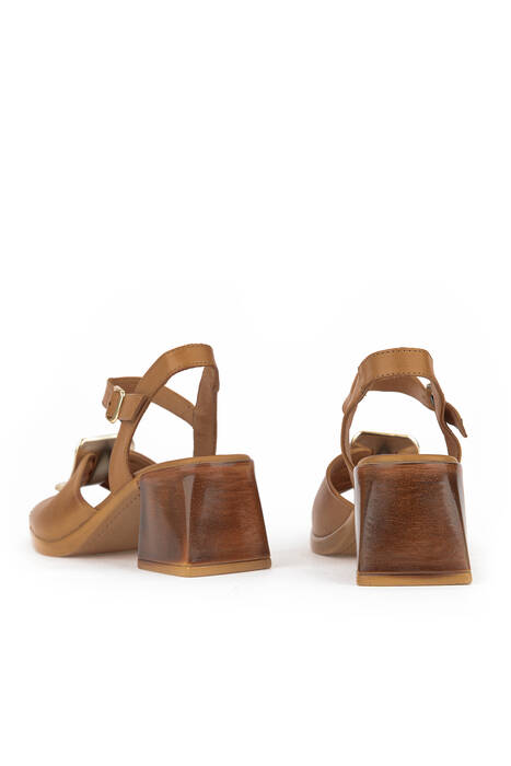 Hakiki Deri Kadın Sandalet Taba