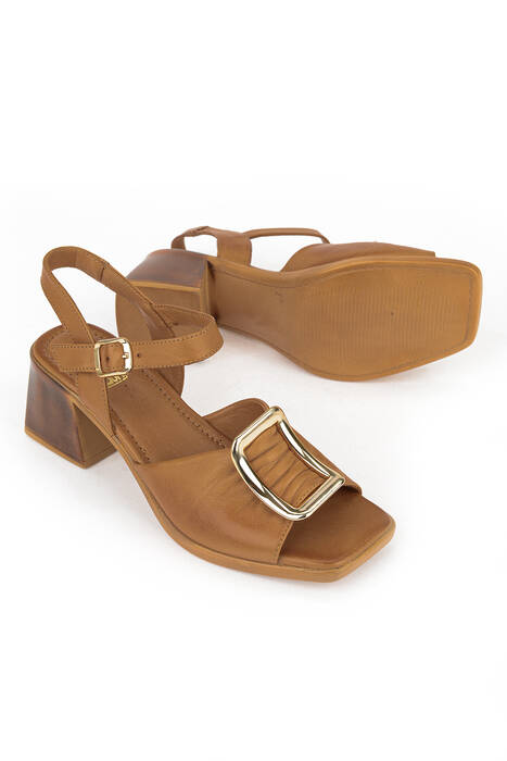 Hakiki Deri Kadın Sandalet Taba