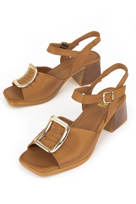 Hakiki Deri Kadın Sandalet Taba