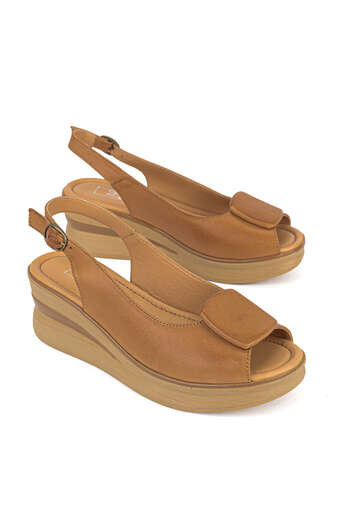 Ziya - Hakiki Deri Kadın Sandalet Taba (1)