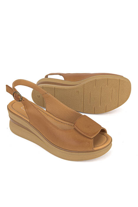 Hakiki Deri Kadın Sandalet Taba