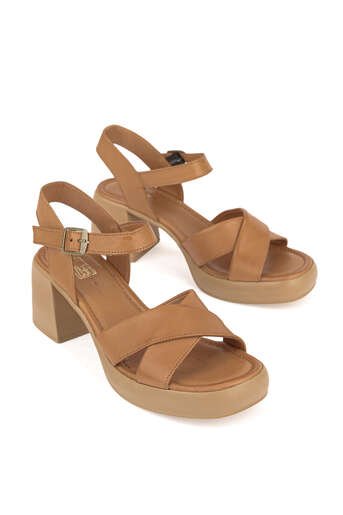 Ziya - Hakiki Deri Kadın Sandalet Taba (1)