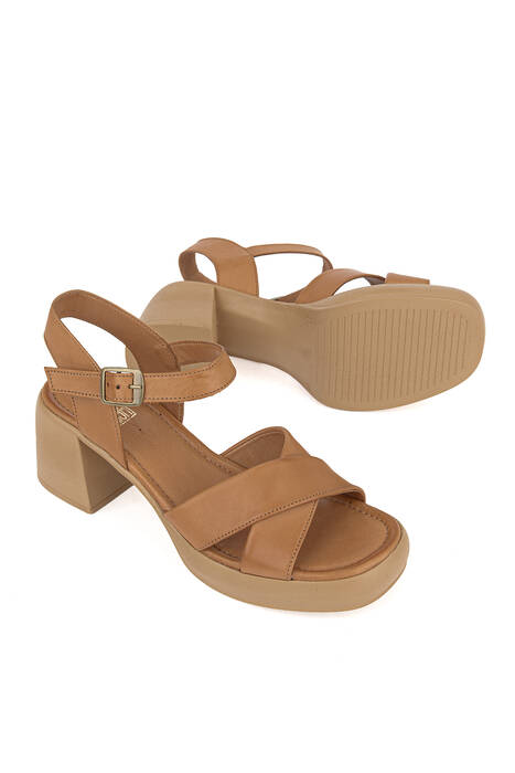Hakiki Deri Kadın Sandalet Taba