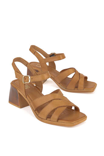 Ziya - Hakiki Deri Kadın Sandalet Taba (1)