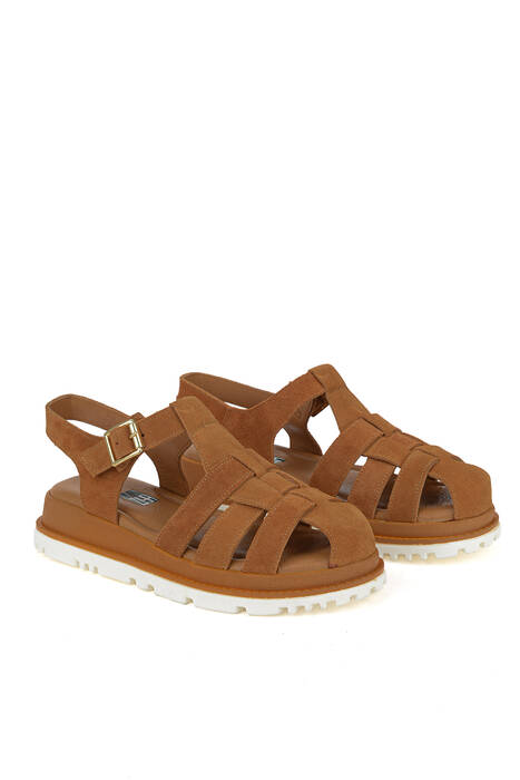 Hakiki Deri Kadın Sandalet Taba