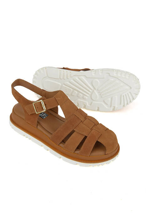 Hakiki Deri Kadın Sandalet Taba