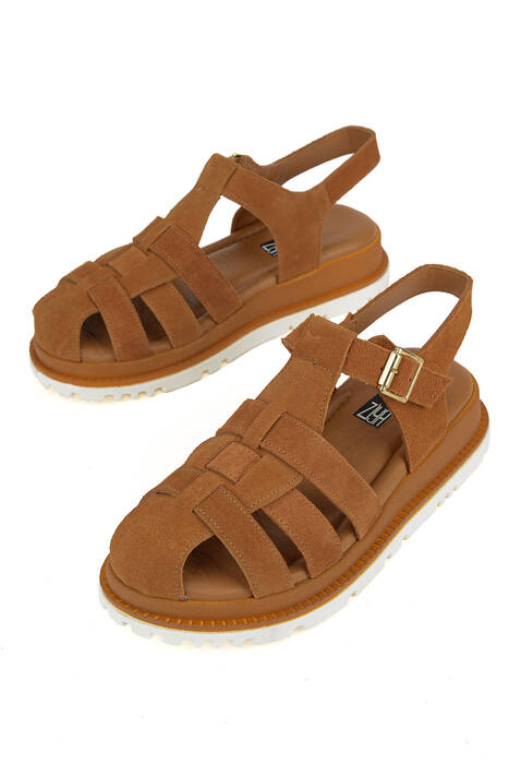 Hakiki Deri Kadın Sandalet Taba