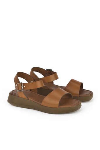 Ziya - Hakiki Deri Kadın Sandalet Taba (1)