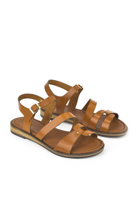 Hakiki Deri Kadın Sandalet Taba