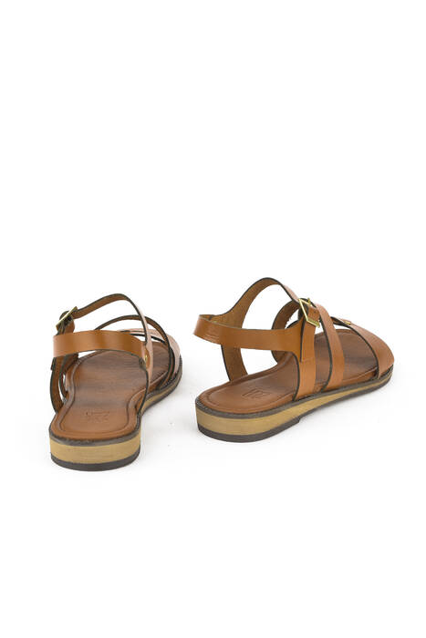 Hakiki Deri Kadın Sandalet Taba