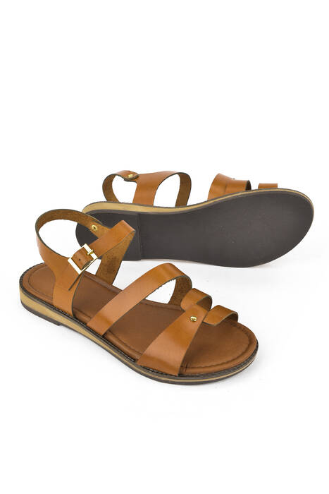 Hakiki Deri Kadın Sandalet Taba