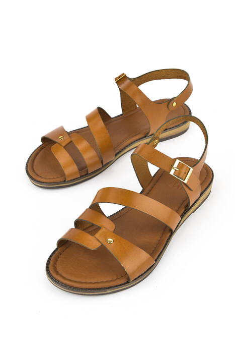 Hakiki Deri Kadın Sandalet Taba