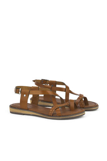 Ziya - Hakiki Deri Kadın Sandalet Taba (1)