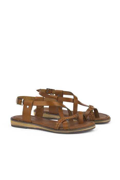 Hakiki Deri Kadın Sandalet Taba