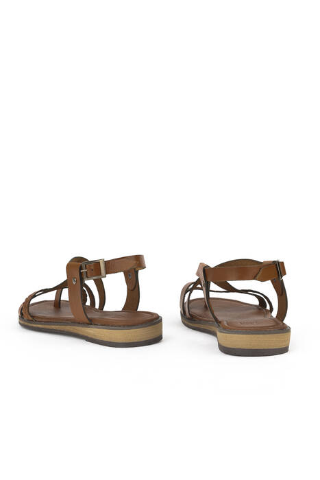 Hakiki Deri Kadın Sandalet Taba