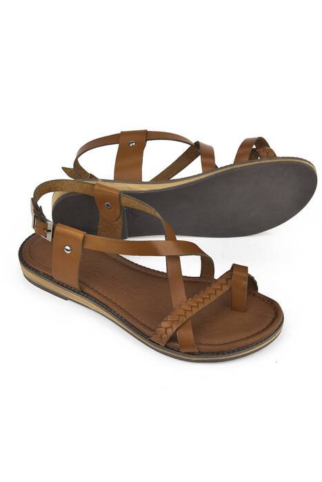 Hakiki Deri Kadın Sandalet Taba