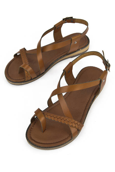 Hakiki Deri Kadın Sandalet Taba