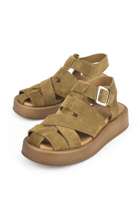 Hakiki Deri Kadın Sandalet Taba
