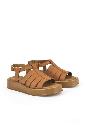 Ziya - Hakiki Deri Kadın Sandalet Taba (1)