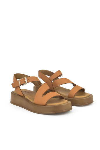 Ziya - Tan Genuine Leather Women's Sandals (1) Ziya - Tan Genuine Leather Women's Sandals (1)
