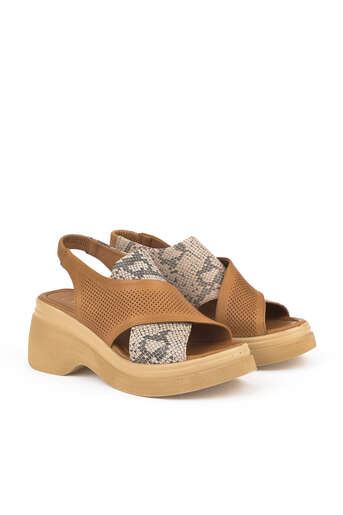 Ziya - Tan Genuine Leather Women's Sandals (1) Ziya - Tan Genuine Leather Women's Sandals (1)