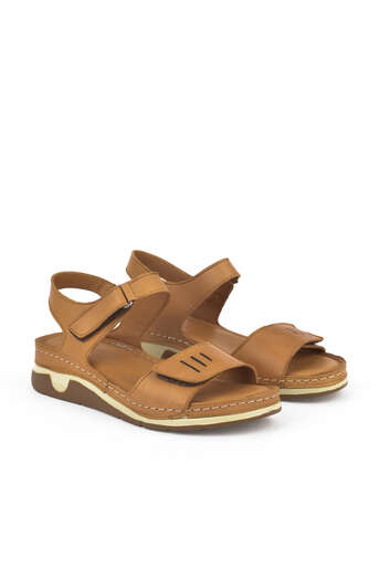 Ziya - Tan Genuine Leather Women's Sandals (1) Ziya - Tan Genuine Leather Women's Sandals (1)