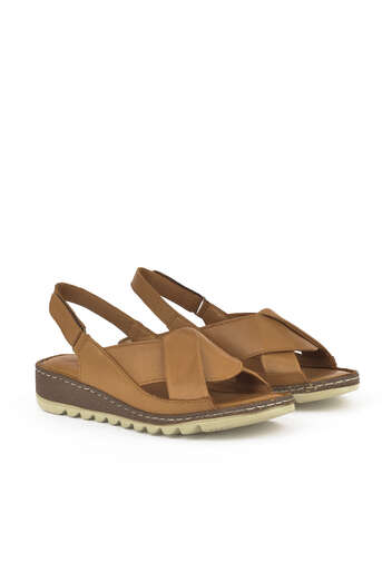 Ziya - Hakiki Deri Kadın Sandalet Taba (1)
